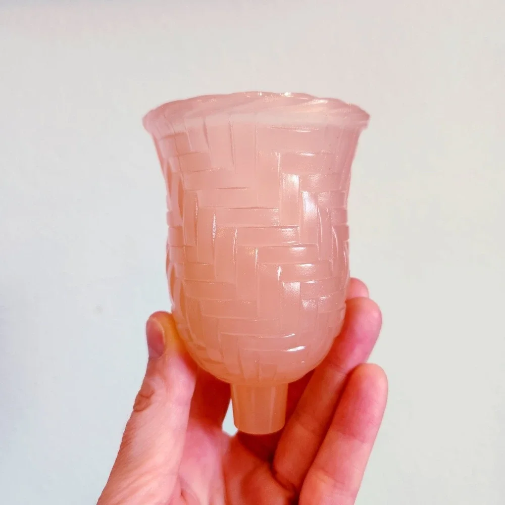 Lot of 3 VTG S.N.M. Pink Opalescent Slag Glass Basketweave Peg Candle Votives
